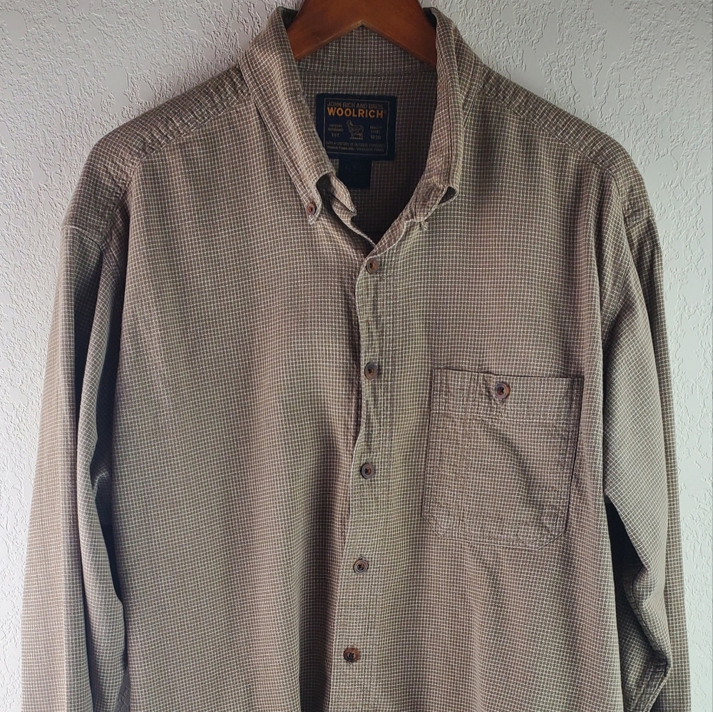 Woolrich Flannel Shirt XL Tall Brown Button Long Sleeve Men's